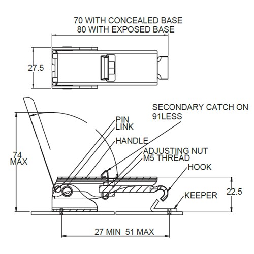 Over Centre Fastener - Exposed Fixing - Stainless Steel
